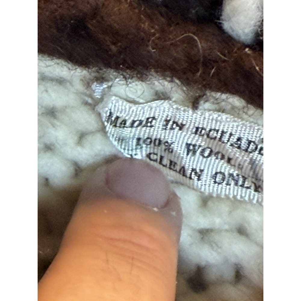 Chunky Hand Knit Wool Sweater Ecuador, Vtg High Rib Neck, Oversized Slouchy 230 - Picture 3 of 7